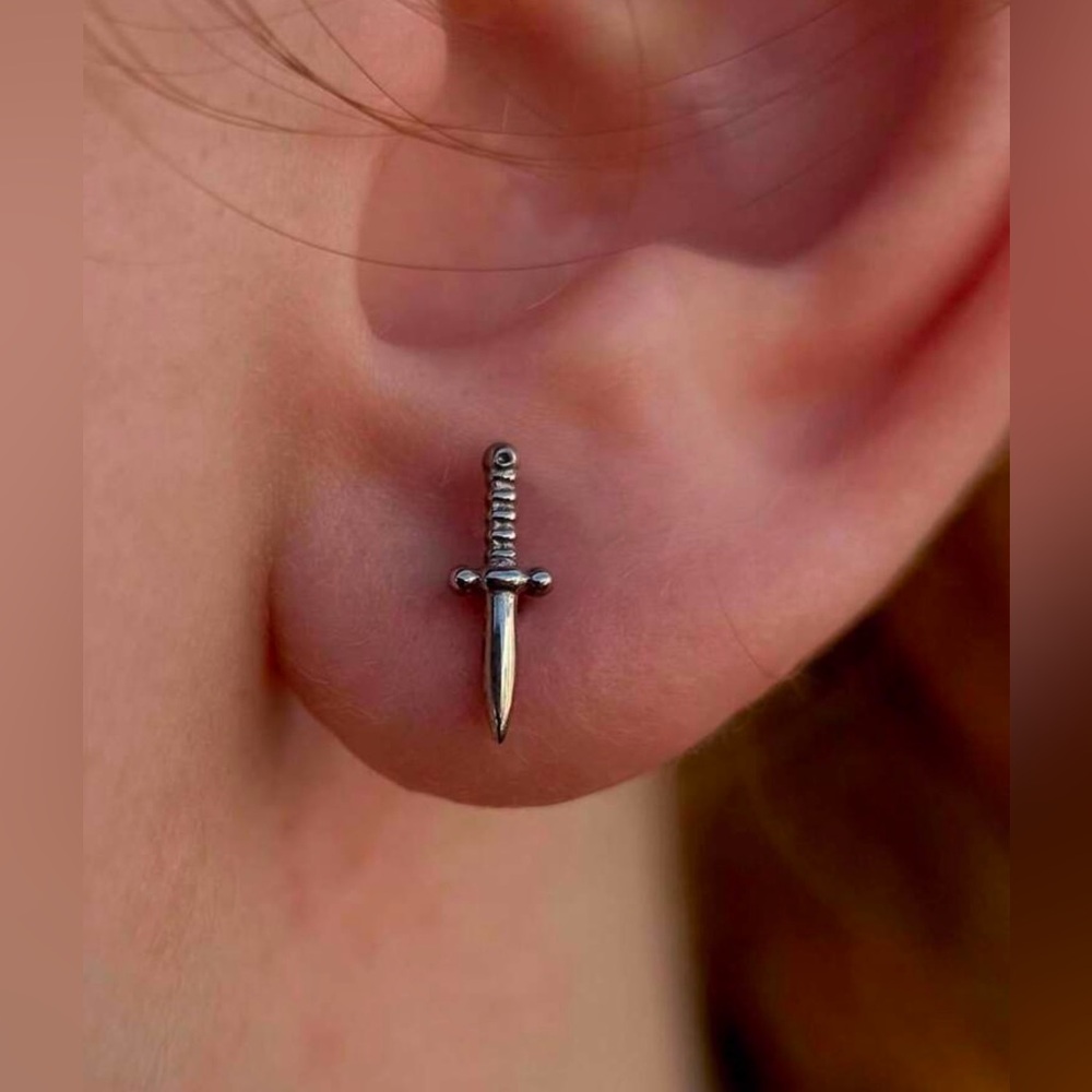 Silver Dagger Stud Earring